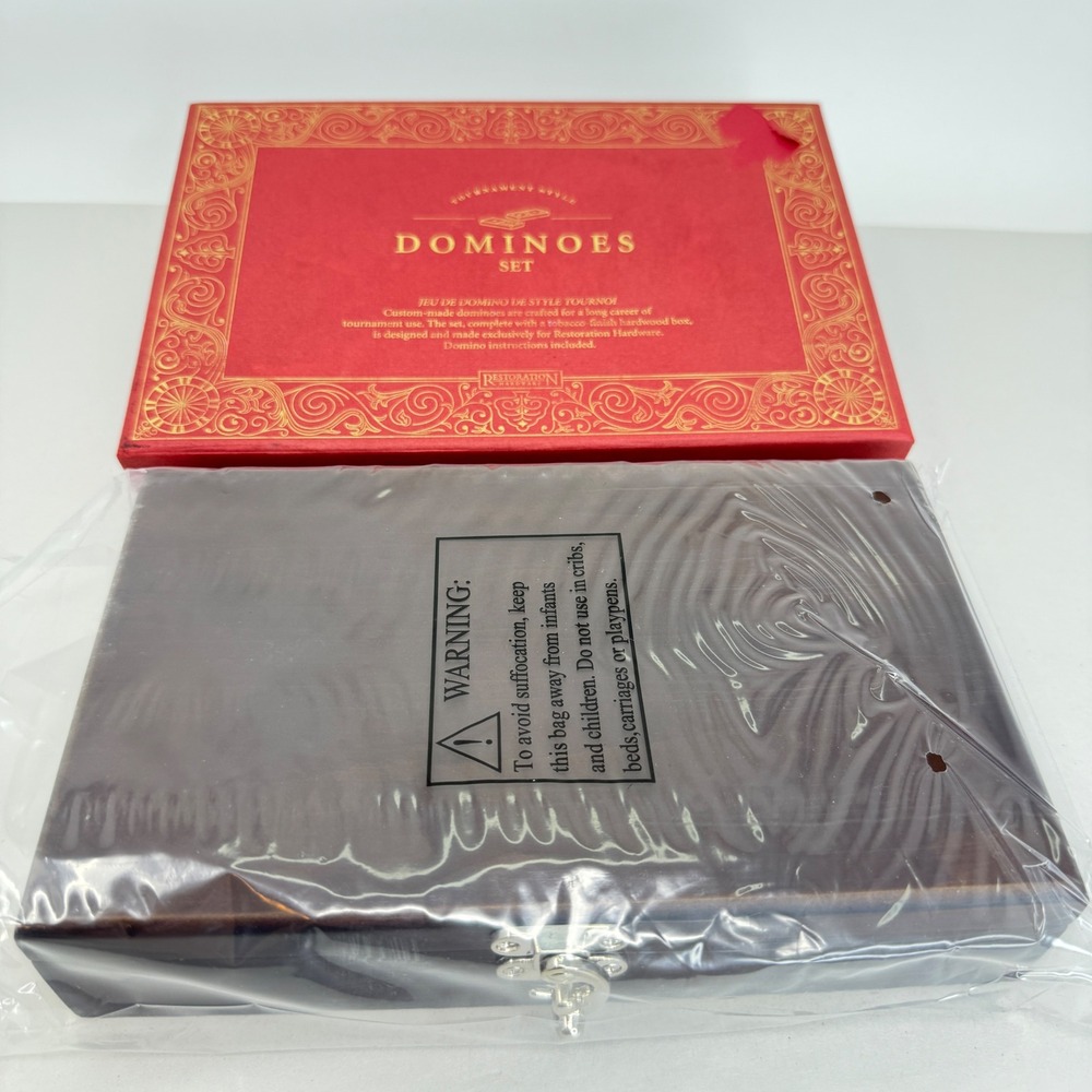 Restoration Hardware Tournament Style Dominoes Set Hardwood Box Sealed New